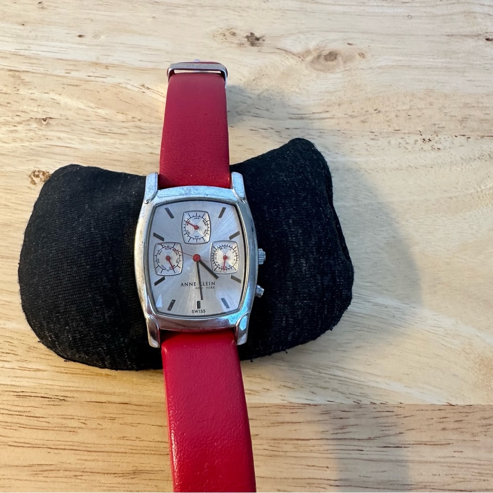 Anne Klein red leather strap watch